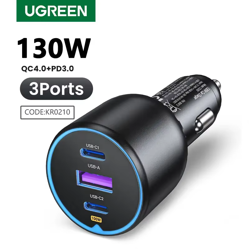 UGREEN 130W USB C chargeur de voiture pour Xiaomi iPhone 17 Samsung Galaxy S25 ordinateurs portables Tabet PD3.0 charge