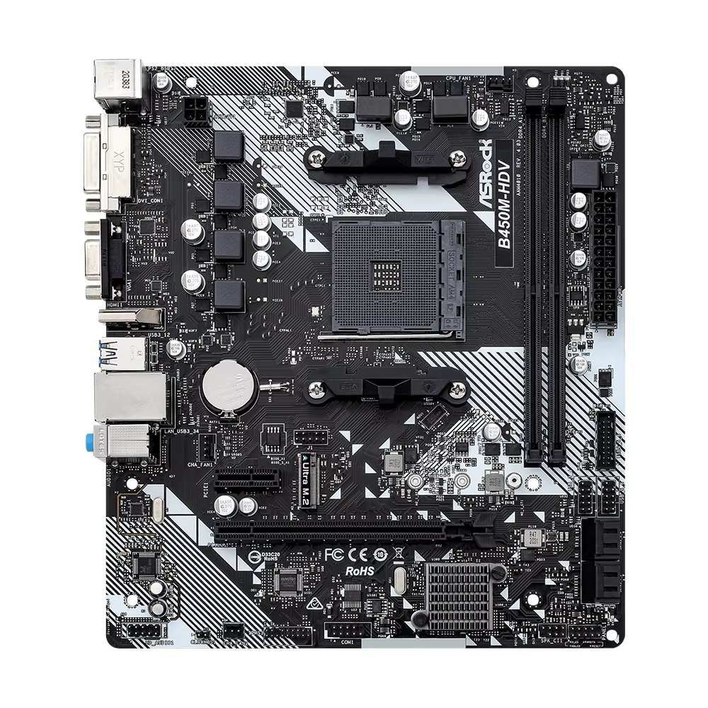 ASRock B450M-HDV R4.0 carte mère 2xDDR4 DIMM mémoire M.2 NVME SATA3 AM4