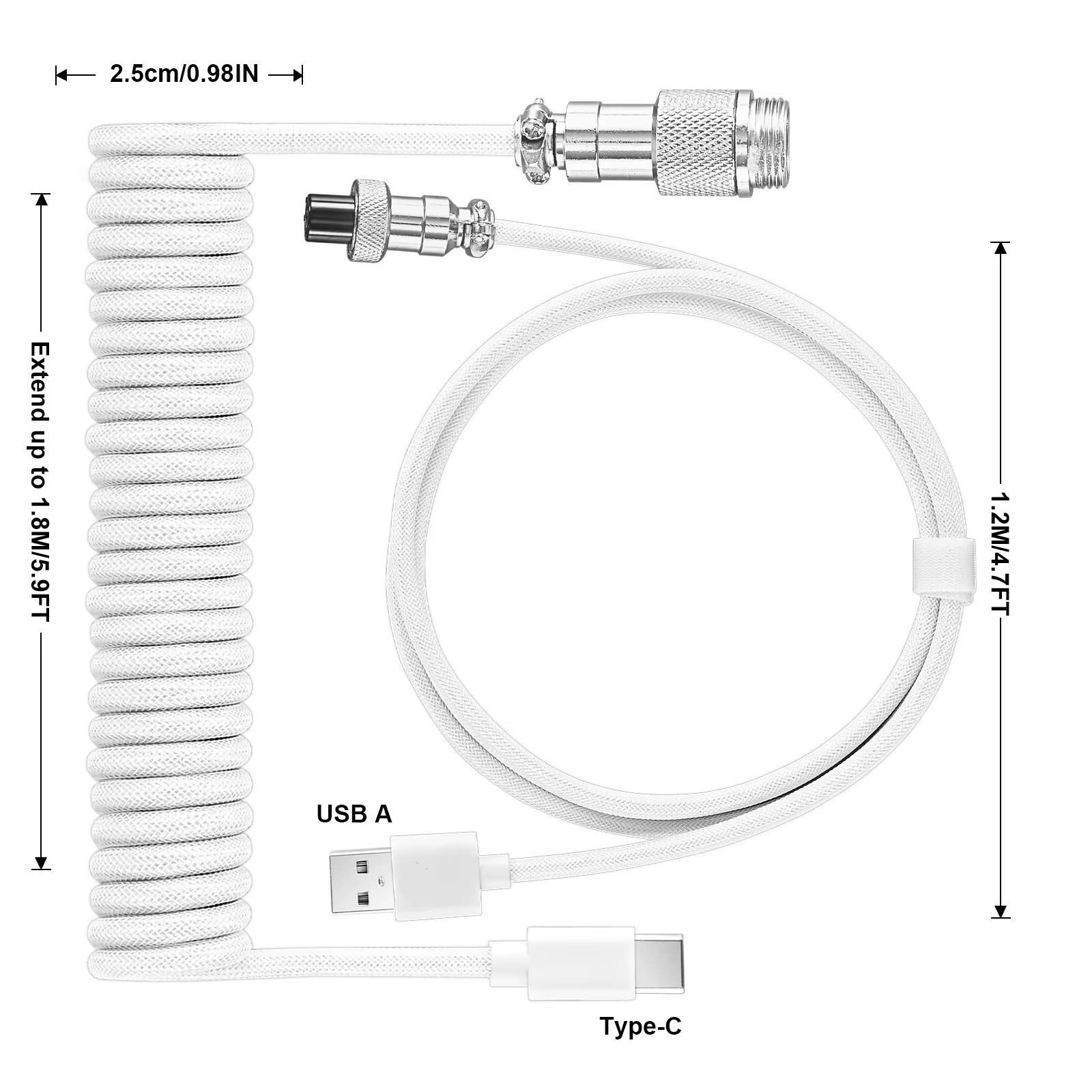 Câble enroulé pour clavier mécanique USB Type C