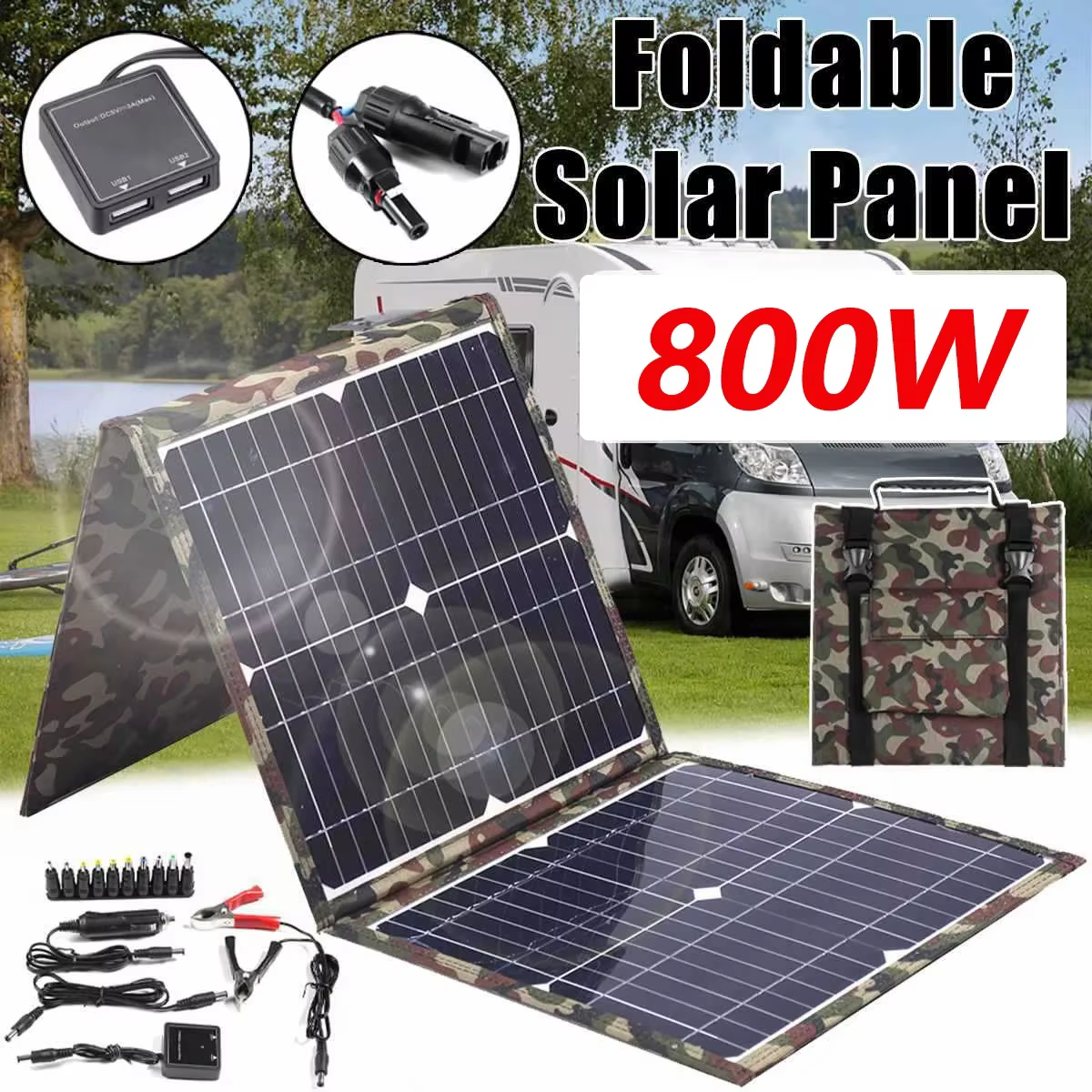 Panneau solaire complet de Camping 800W, Station de banque d'énergie solaire pliable, générateur Portable 18V pour voiture, bateau, caravane, Camp
