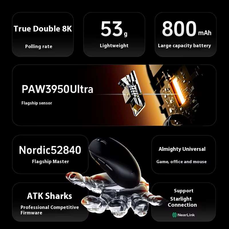 ATK A9 souris de jeu Ultra sans fil A9/A9 SE/A9 Plus/A9 Pro Tri-Mode 8K 53g