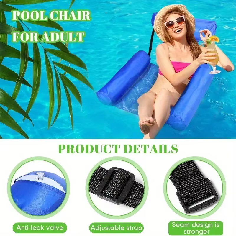 Chaise longue de piscine gonflable pour adultes, avec accoudoirs et appui-tête, tissu Oxford en PVC coloré, idéal pour la plage, le lac, la détente de la piscine