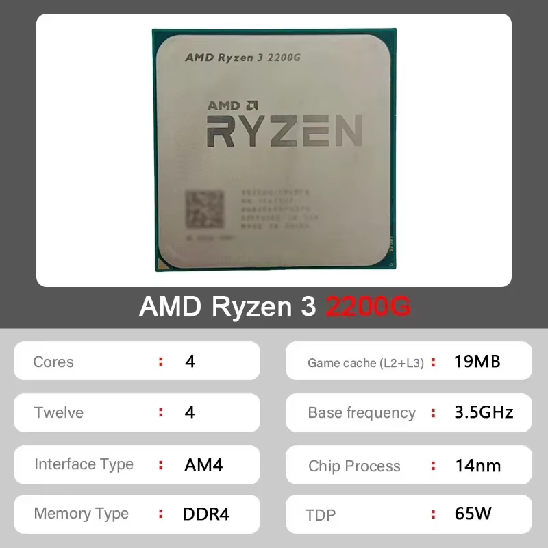 Processeur de jeu AMD Ryzen 3 2200G 4 cœurs 4 threads 3