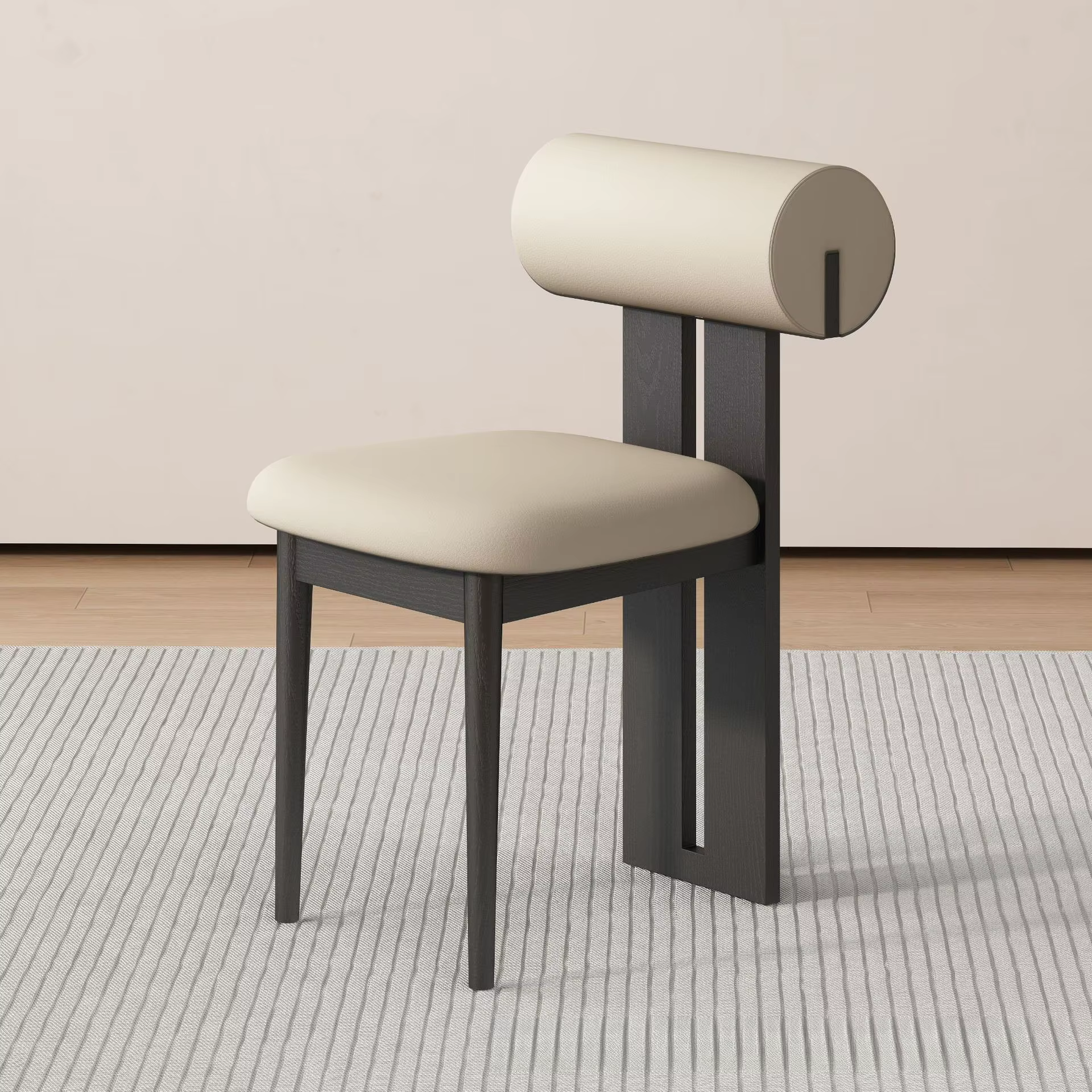 Chaise de salle à manger moderne et simple en bois massif avec dossier cylindrique souple pour personnes d'âge moyen, idéale pour la maison et l'hôtel