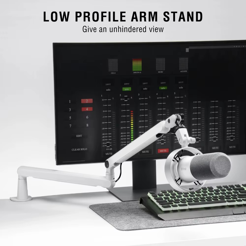 Bras de micro réglable à profil bas avec pince de fixation pour bureau