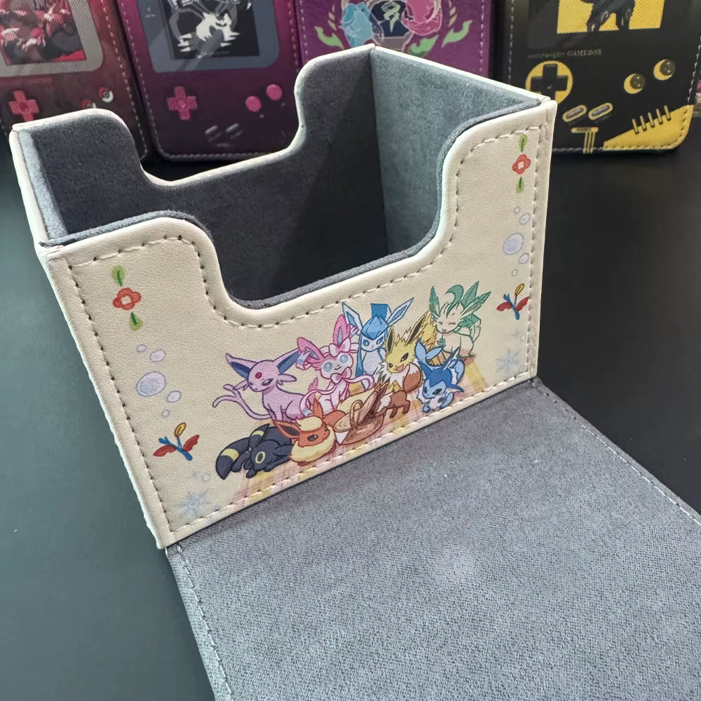Boîte de rangement pour cartes Pokémon PTCG DIY, boîte de rangement pour cartes Eevee Sylveon PTCG, boîte de rangement pour cartes Eeveelution, boîte de rangement pour cartes en cuir haut de gamme, ca