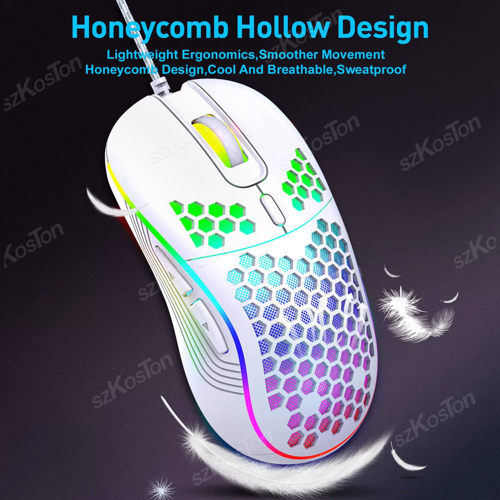 Souris de jeu filaire Honeycomb avec rétroéclairage RGB