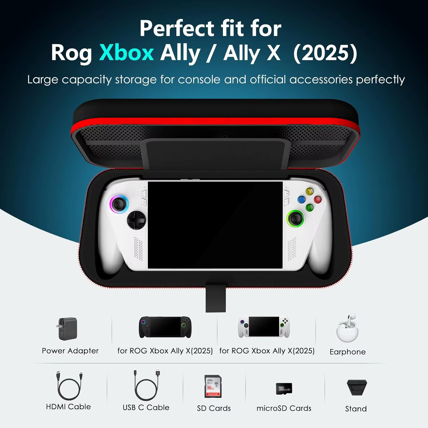 Sac de rangement portable ROG Xbox Ally/Ally X (2025) avec protection d'écran et capuchons pour joysticks