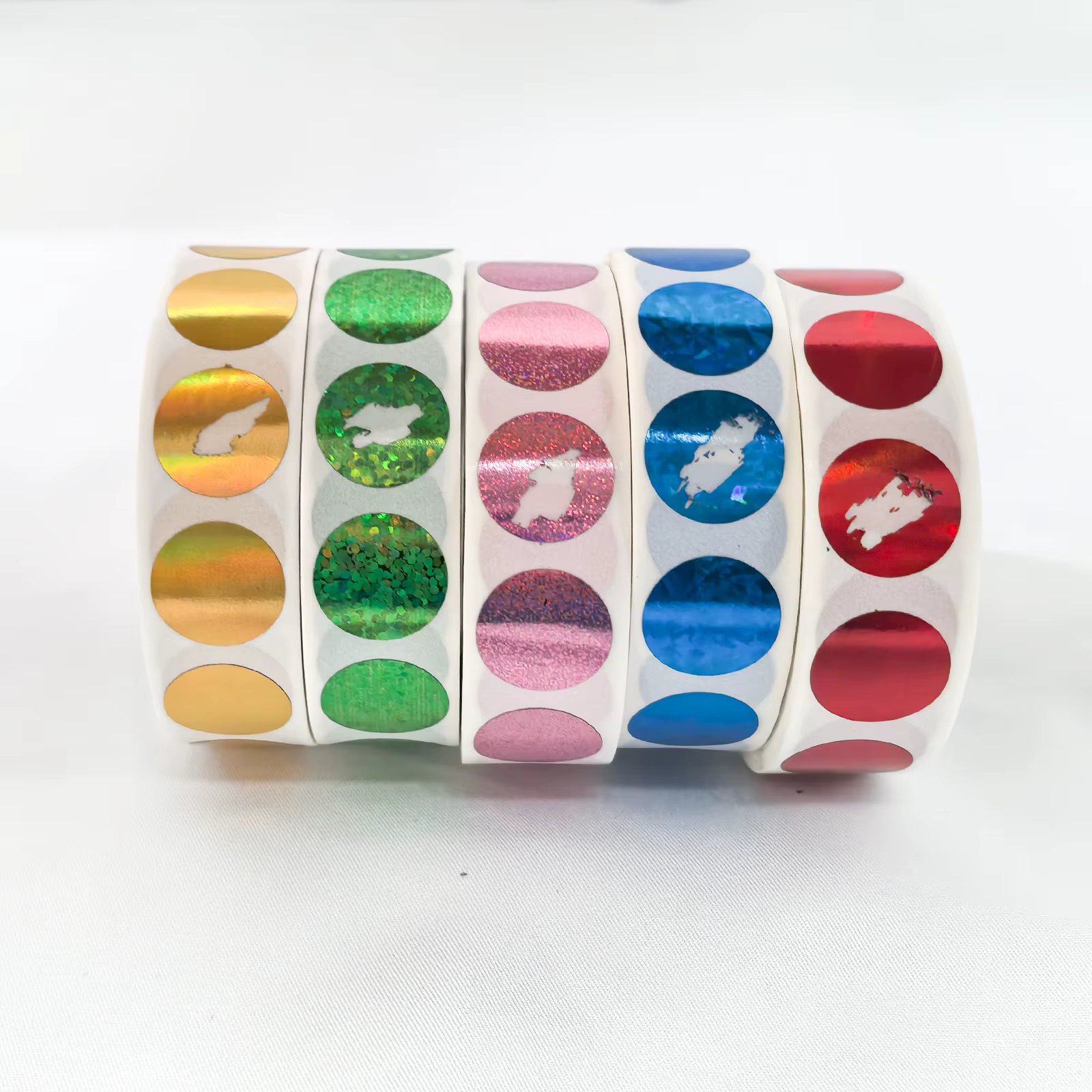Autocollants à gratter 16*16mm ronds, holographiques, couleur laser, métalliques, pour jeux, cartes à gratter