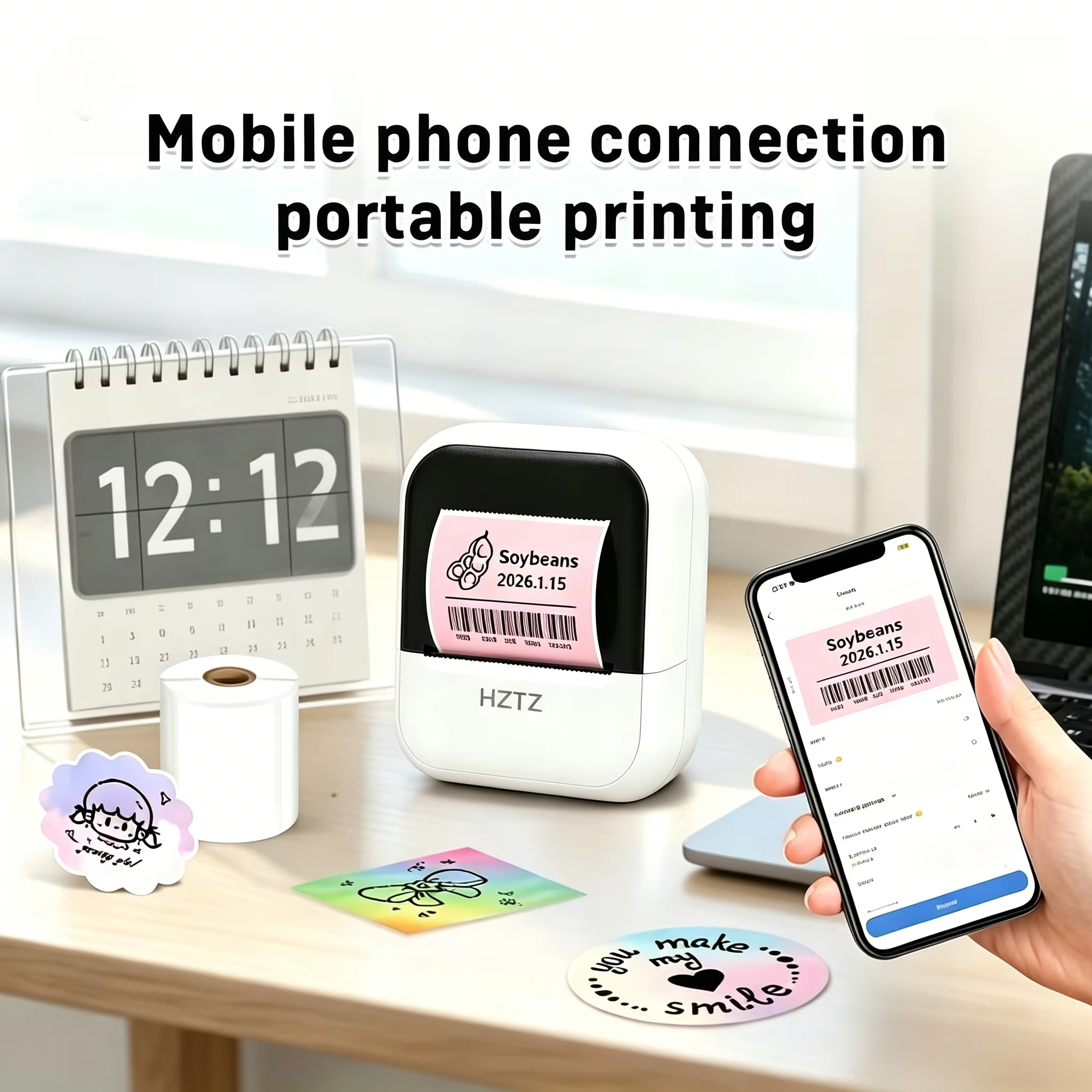 Imprimante d'étiquettes Bluetooth portable, imprimante thermique sans fil, imprimante d'autocollants sans encre pour la maison et le bureau, compatible iOS/Android