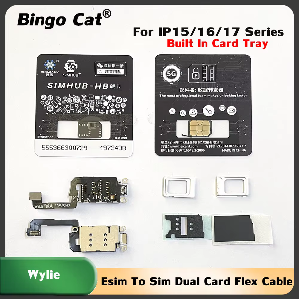 Wylie plateau de carte intégré Esim vers Sim câble flexible double carte pour iPhone 17 16 15 14 Pro Max Support d'intégration MEP Super Snow IC