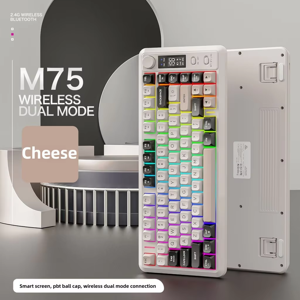 GRATUIT WOLF M75 Clavier de jeu sans fil compact à 82 touches - Double mode (Bluetooth/2.4G) Écran OLED rétroéclairé RVB Grande batterie
