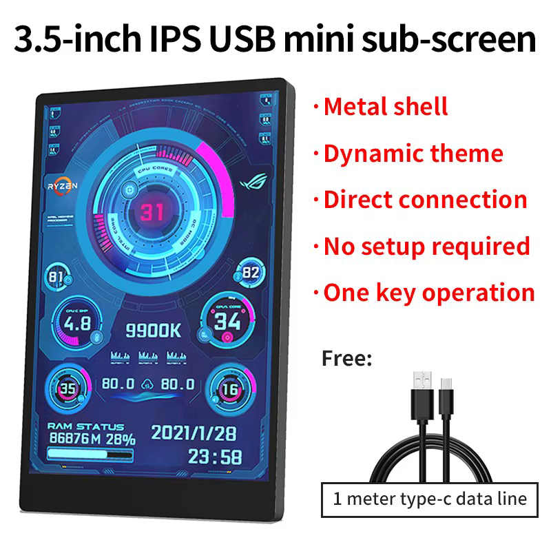 3.5/5 pouces IPS type-c écran secondaire Mini ordinateur USB affichage CPU GPU RAM HDD moniteur avec support boîtier en métal pas d'utilisation AIDA64