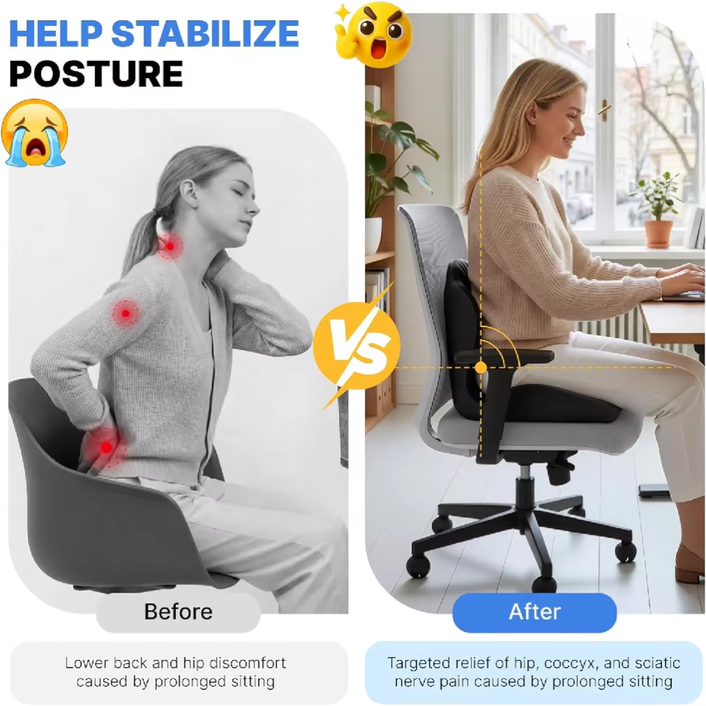 Coussin de siège ergonomique en mousse à mémoire de forme pour chaise de bureau avec support dorsal pour soulager le