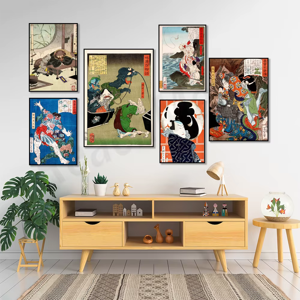 Affiche de samouraï japonais Utagawa Kuniyoshi Ukiyo-e, art sur toile avec Yunlong Gongsun Sheng for Home Decor