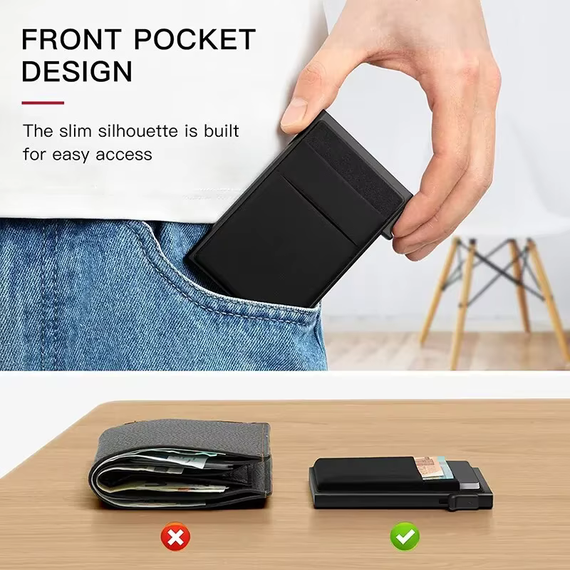 Carteras Choice-Porte-cartes de crédit Rfid pour hommes, mince, mini portefeuilles minimalistes, étui en métal de luxe, porte-cartes d'identité bancaires