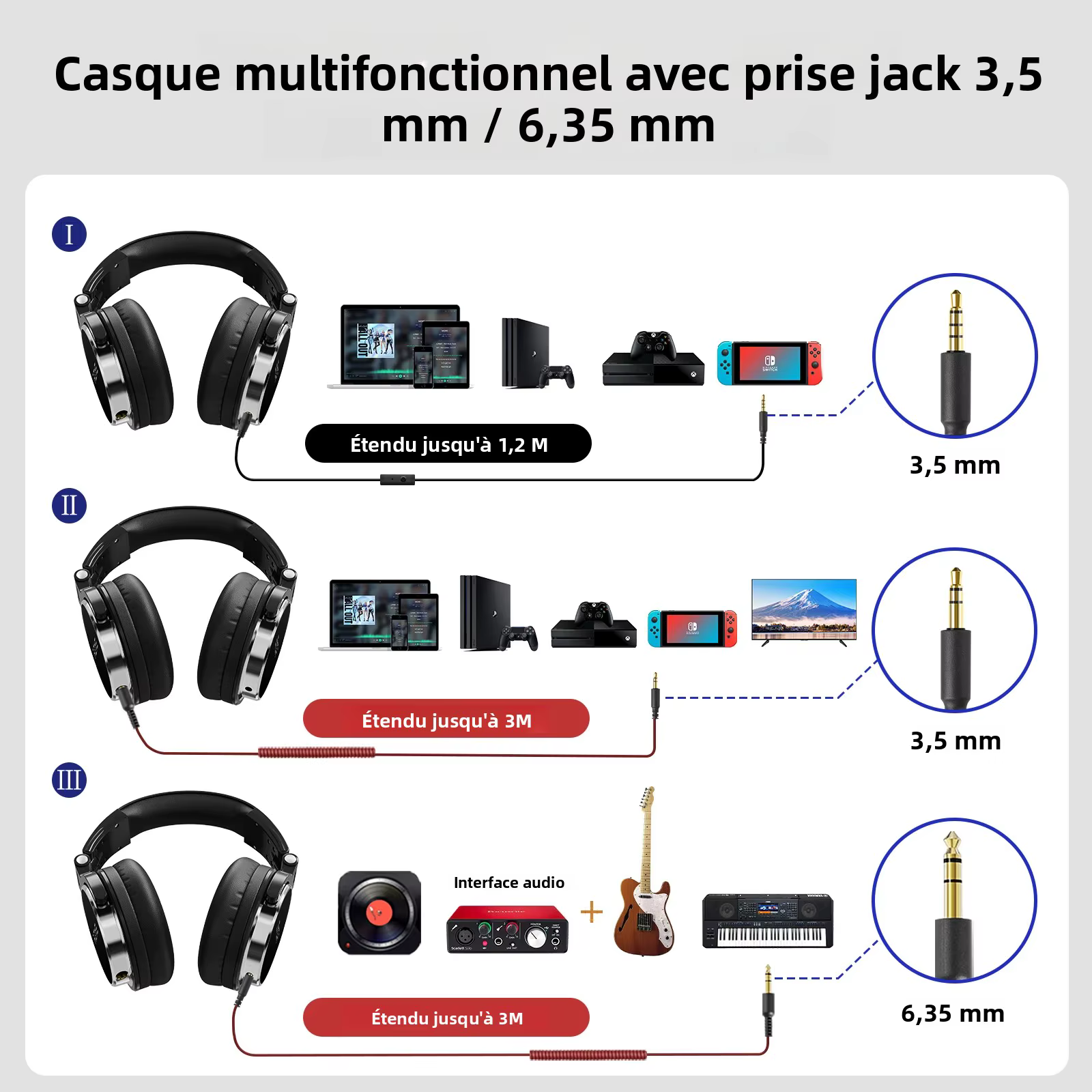 Oneodio Studio HIFI 3.5/6.35mm casque filaire moniteur professionnel
