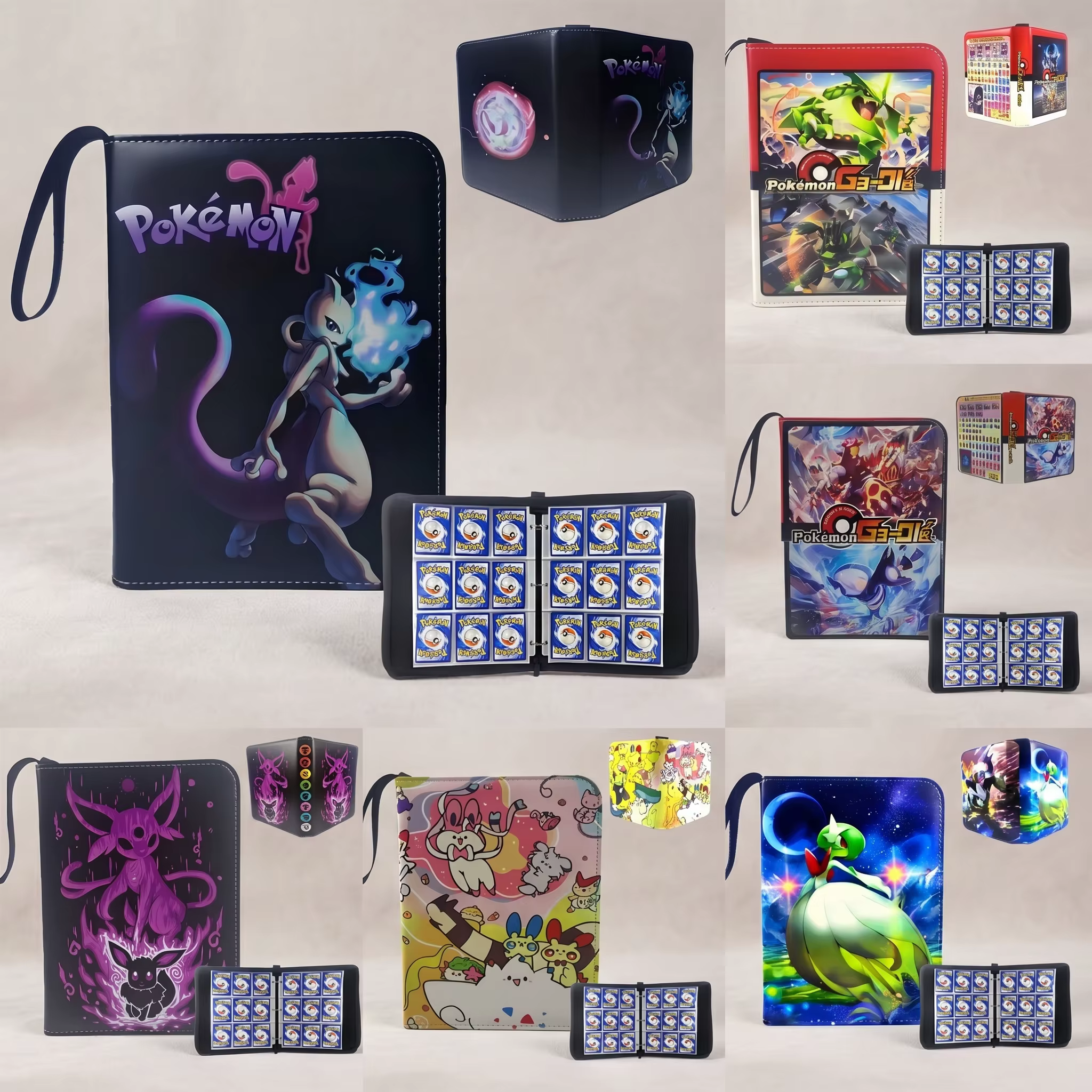 Album de cartes Bandai Pokémon 4 ou 9 compartiments, classeur de collection Pokémon, Mewtwo, Gardevoir, Eevee, Pikachu, rangement de cartes à collectionner, cadeau