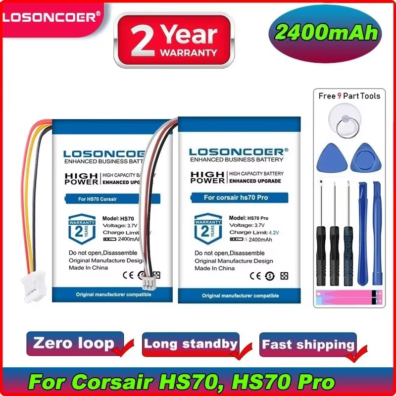LOSONCOER 2400 mAh batterie Lipo polymère pour Corsair HS70