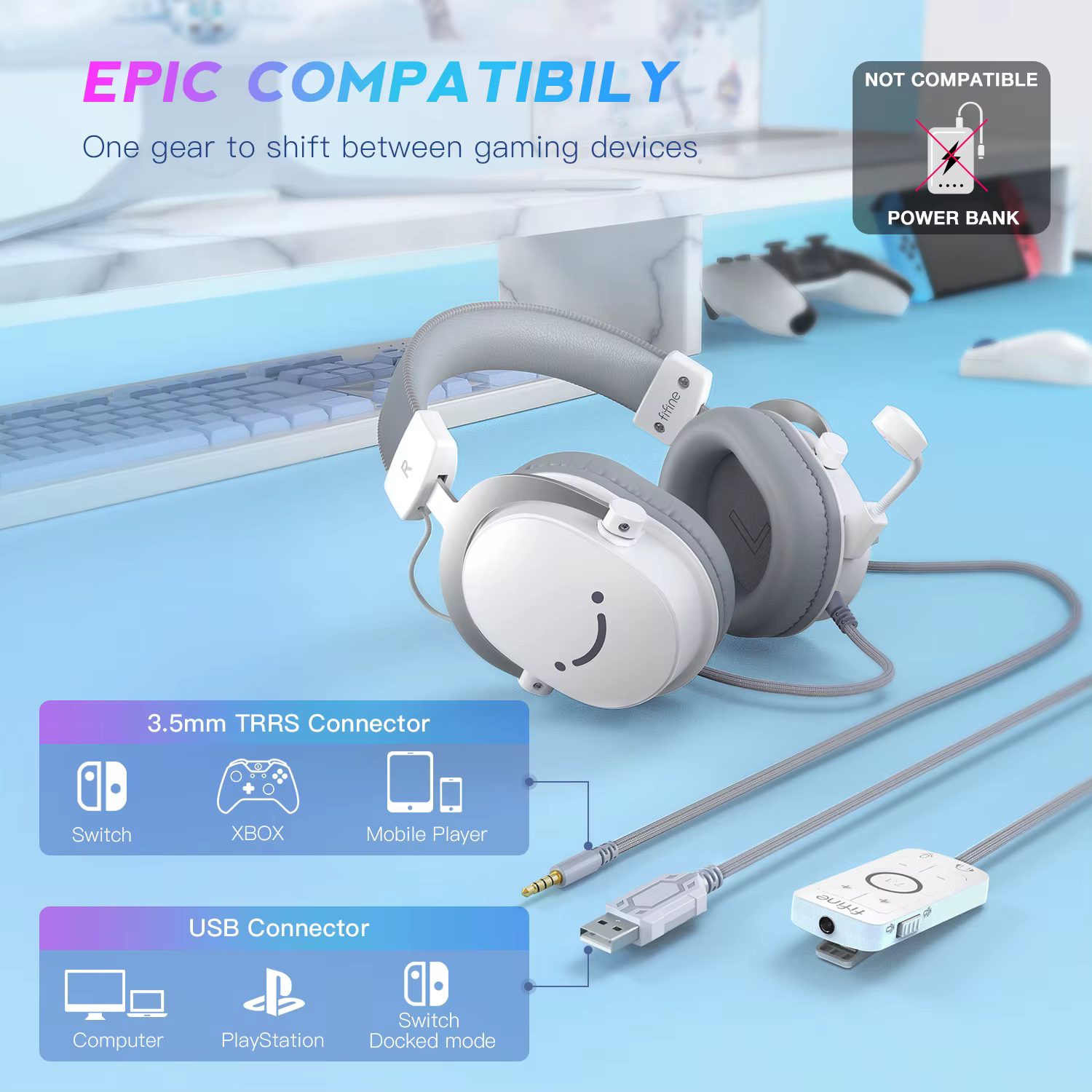 FIFINE – casque de jeu USB avec son Surround 7.1/prise 3.5mm/Microphone