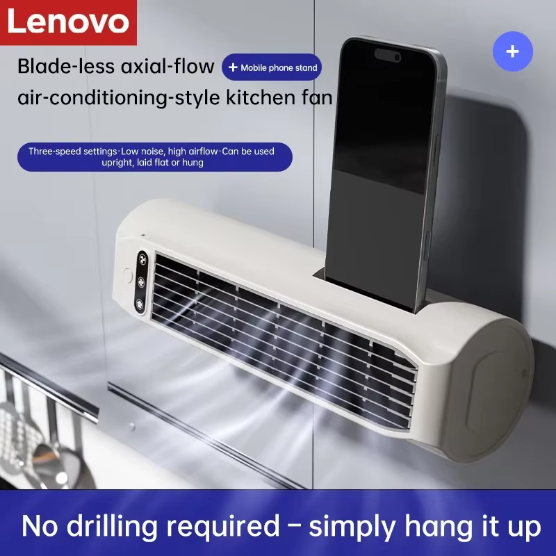 Ventilateur de bureau portable Lenovo, rechargeable par USB, silencieux, à fixation murale, pour cuisine, bureau, chambre, avec support pour téléphone, climatiseur