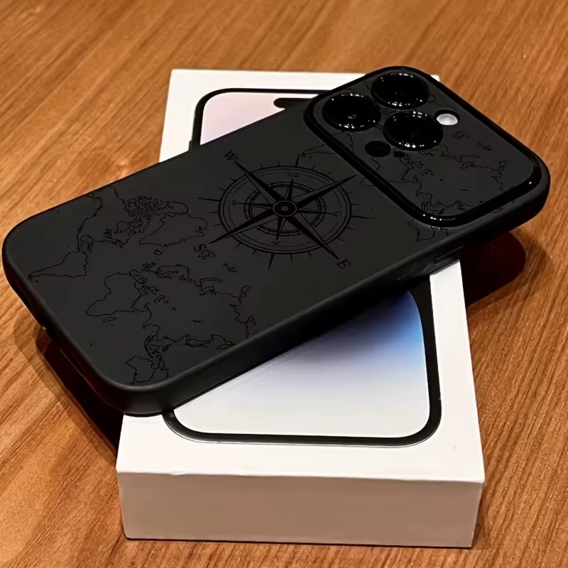 Coque de téléphone pour iPhone 11, iPhone 15, 16, 17 Pro Max, 14, 13, 12, X, XS, XR Plus, Air – Motif Boussole Créatif, Housse Souple Antichoc