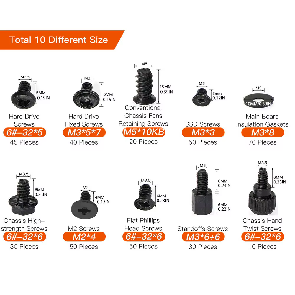 400 pièces vis d'ordinateur vis d'entretoises de carte mère vis PC vis pour ordinateur portable vis de boîtier PC vis de ventilateur vis SSD pour disque dur