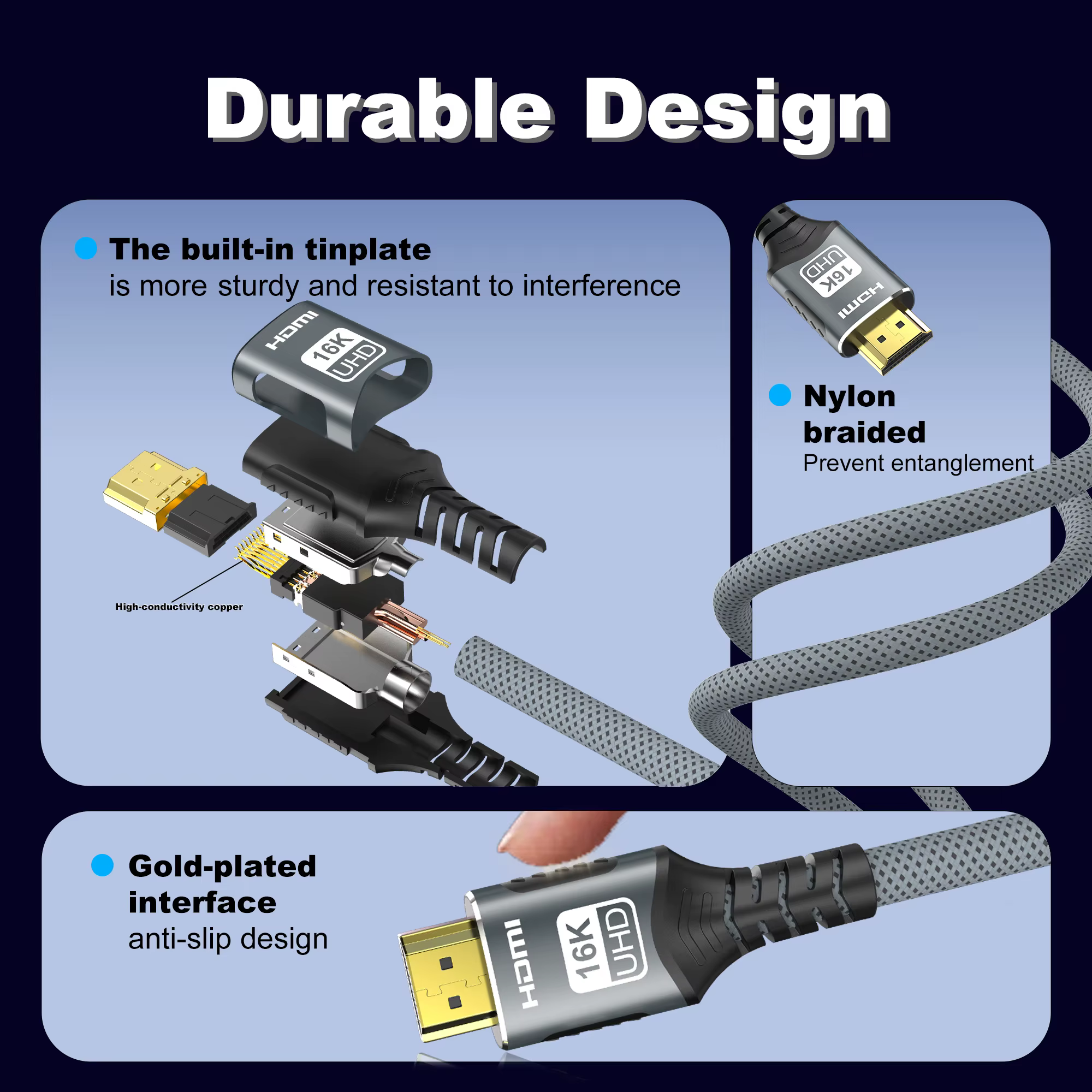 Câble HDMI 2.2 16K 96 Gbps 8K@120Hz 4K@240Hz 2K@360Hz compatible