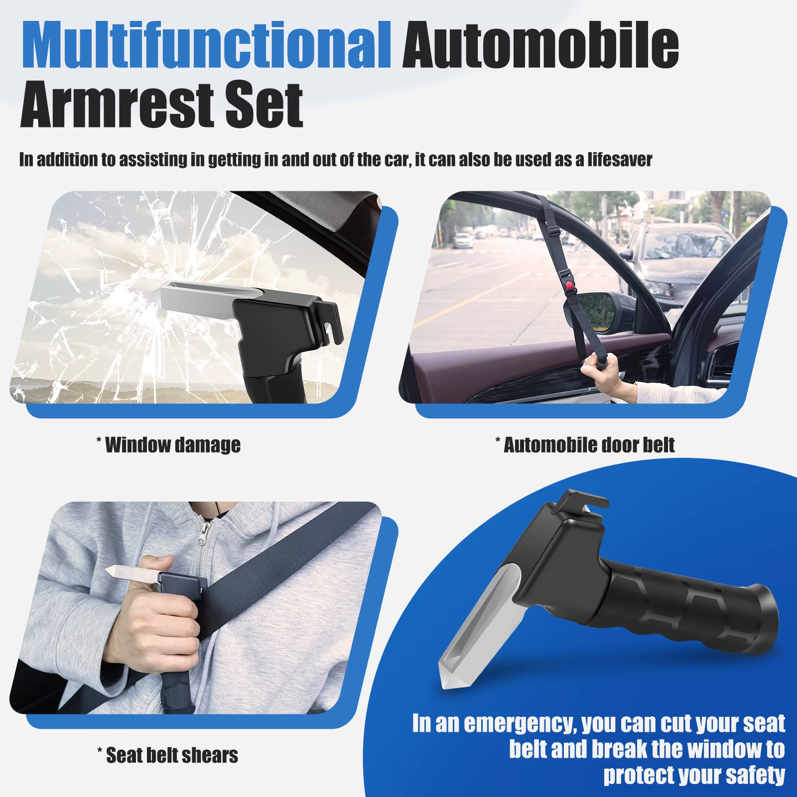 Poignée d'assistance de porte de voiture poignée de porte de voiture multifonctionnelle Portable 3 en 1 Support d'assistance brise-vitre pour personnes âgées handicapées