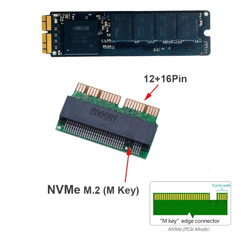 Adaptateur pour Macbook SSD M.2 NVMe PCI-E M2, carte de conversion pour Apple Macbook Air Pro 2013 – 2017 A1466 A1502