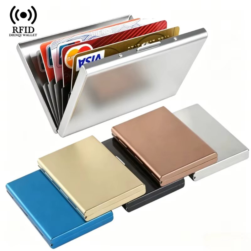 Portefeuille porte-cartes RFID en aluminium, portefeuille métallique multi-emplacements, étui de poche léger pour cartes d'identité, de débit et bancaires, portable pour les voyages