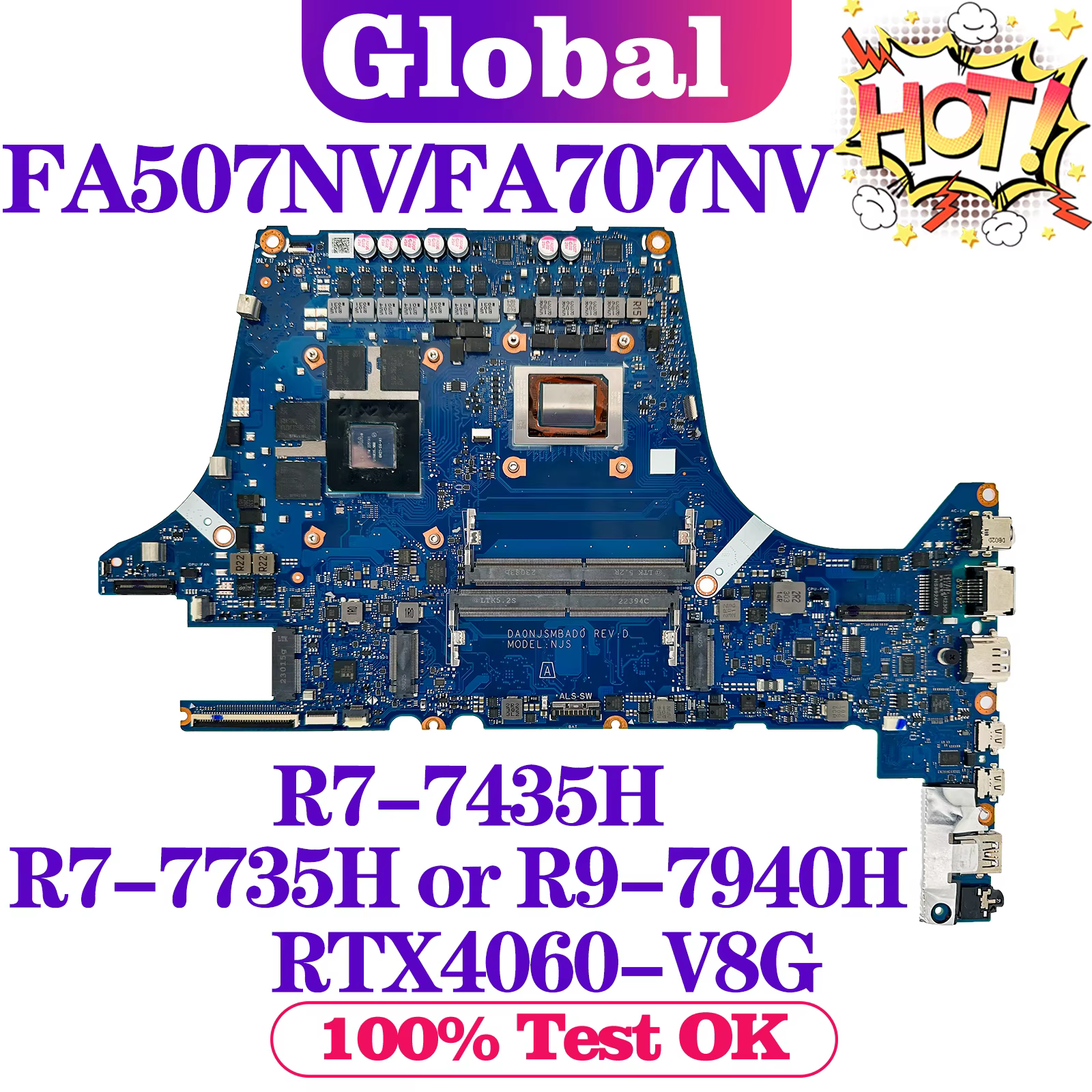 Carte mère FA507NV FA507NU FA507NVR FA507NUR FA707NV FA707NU FX507N FX707N TUF507N TUF707N pour ordinateur portable ASUS R5 R7