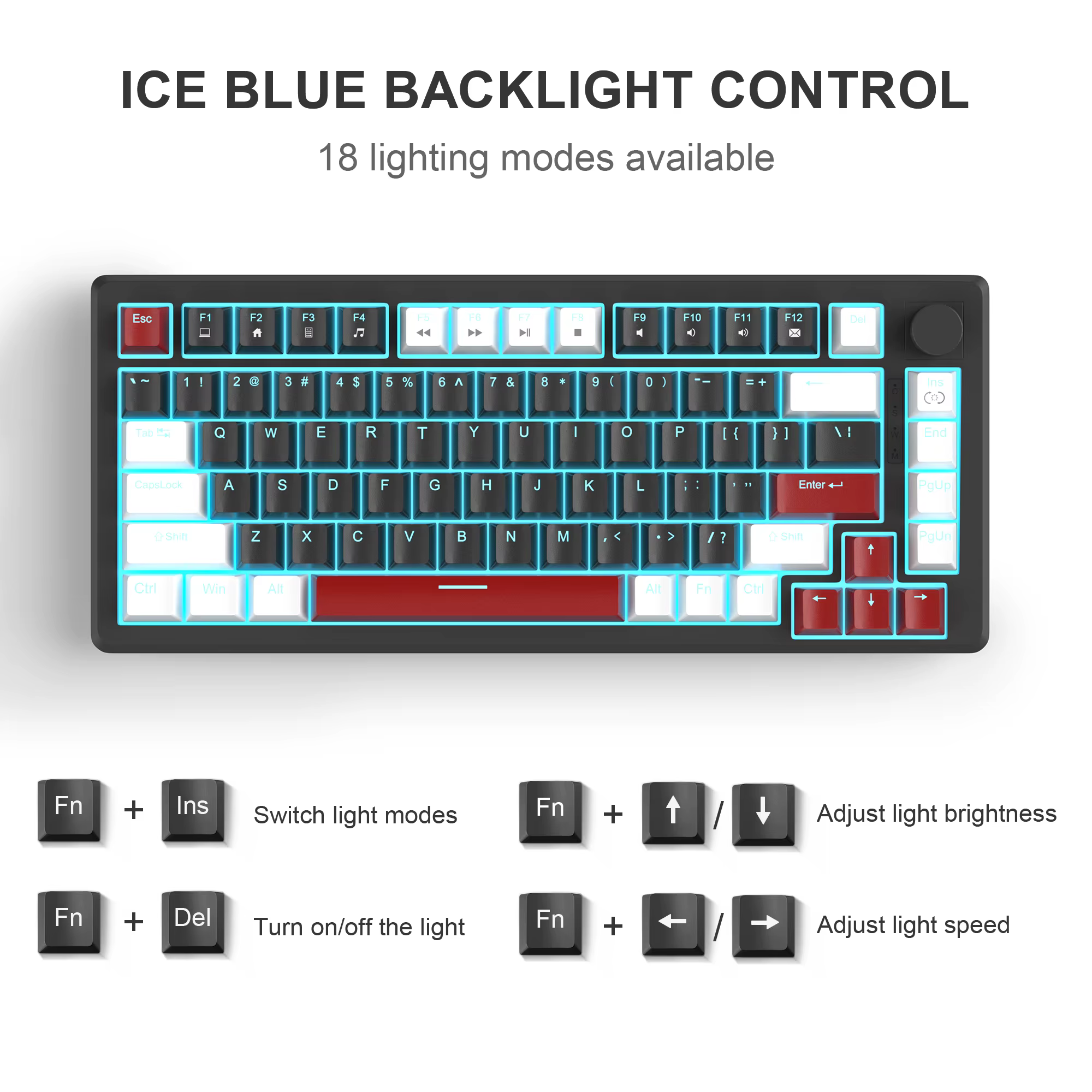 75% clavier de jeu mécanique avec bouton de commande