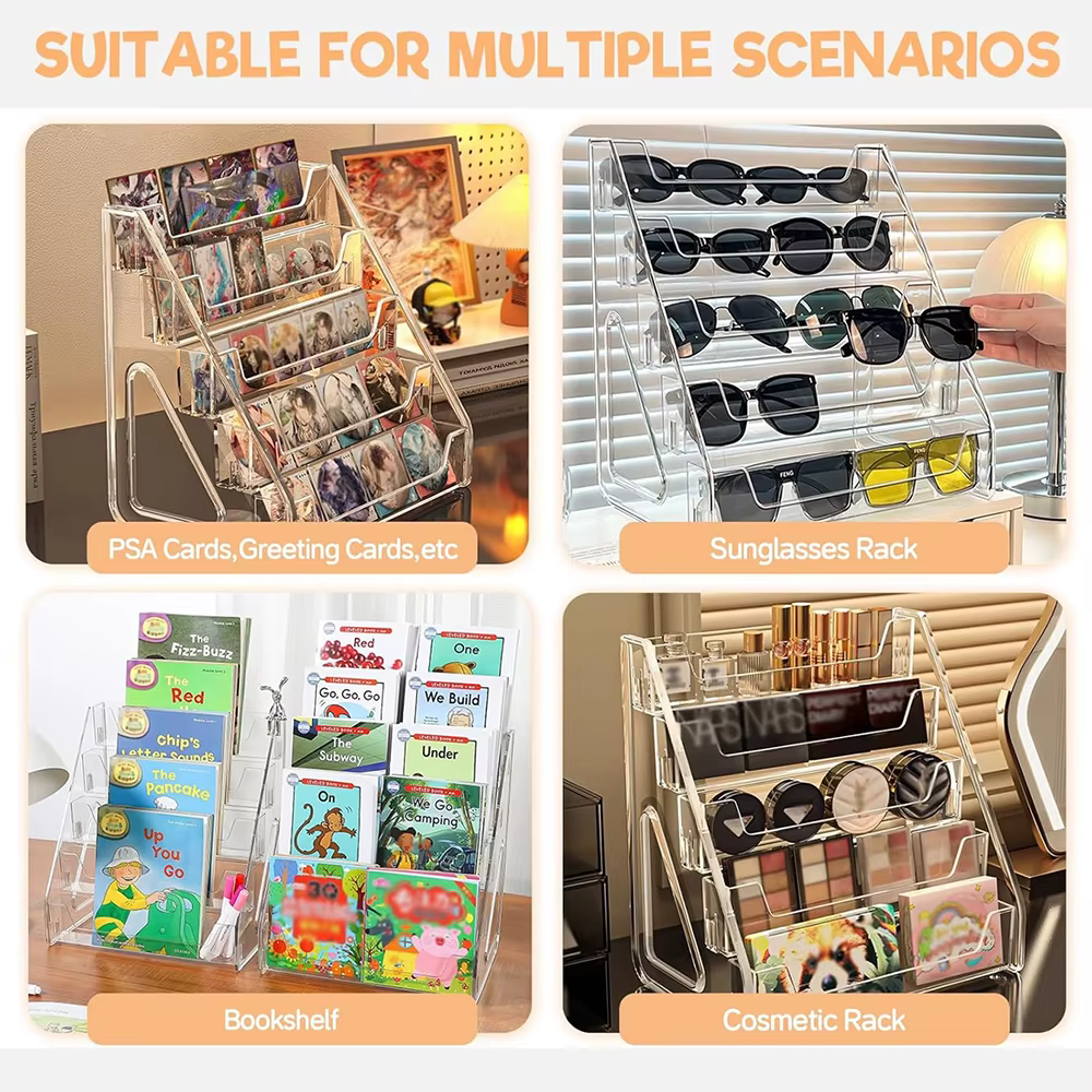 Présentoir de disque d'enregistrement de carte, assemblage de support de stockage de bureau, boîte de fente multicouche de stockage d'escalier de grande capacité, présentoir de magasin