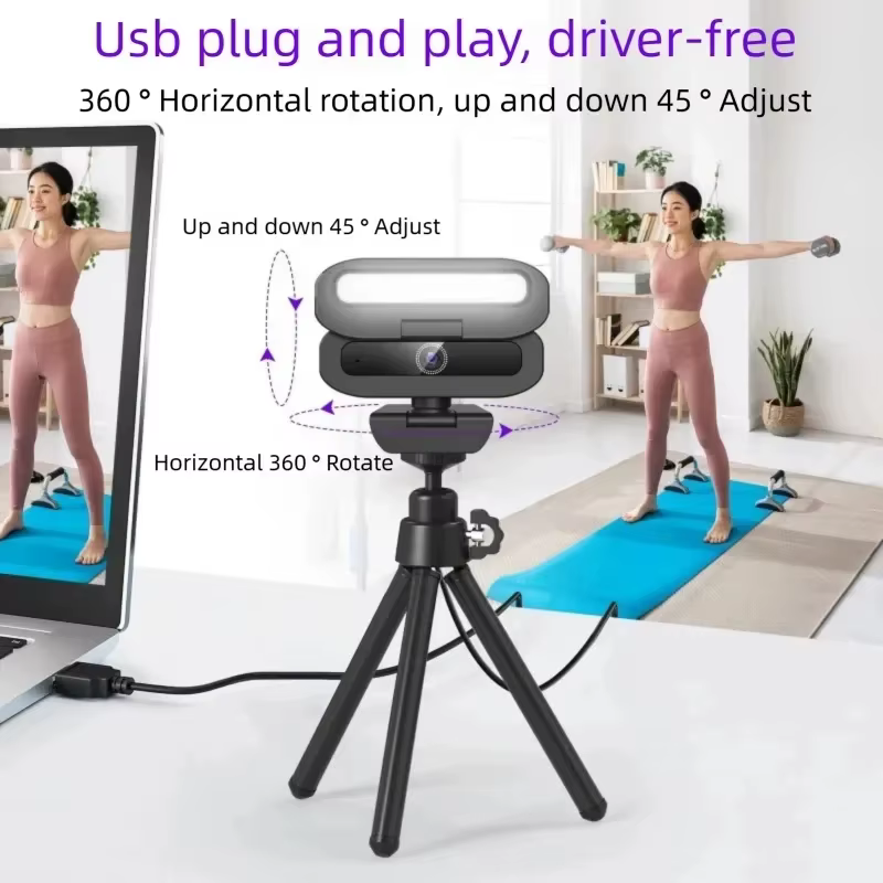 Webcam 4K pour PC avec lumière d'appoint LED