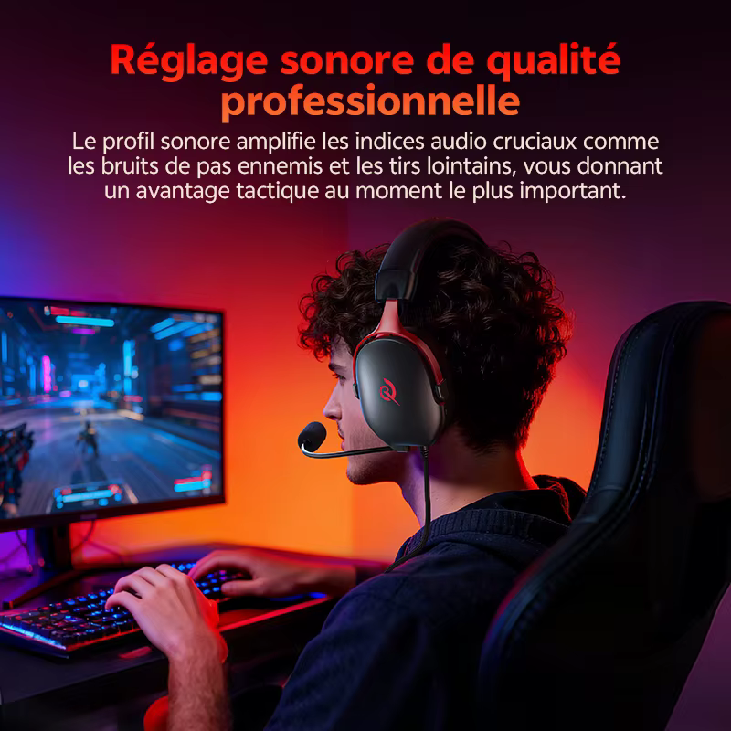 QCY VN200 Pro casque de jeu filaire avec micro 40mm pilote 7.1 Surround sur l'oreille