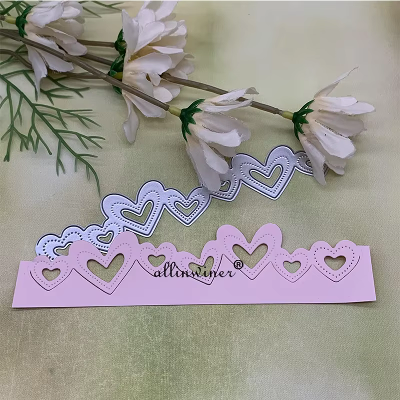 Matrice de découpe en métal DIY motif cœur et bordure, pour scrapbooking, cartes en papier gaufré, albums et pochoirs de loisirs créatifs