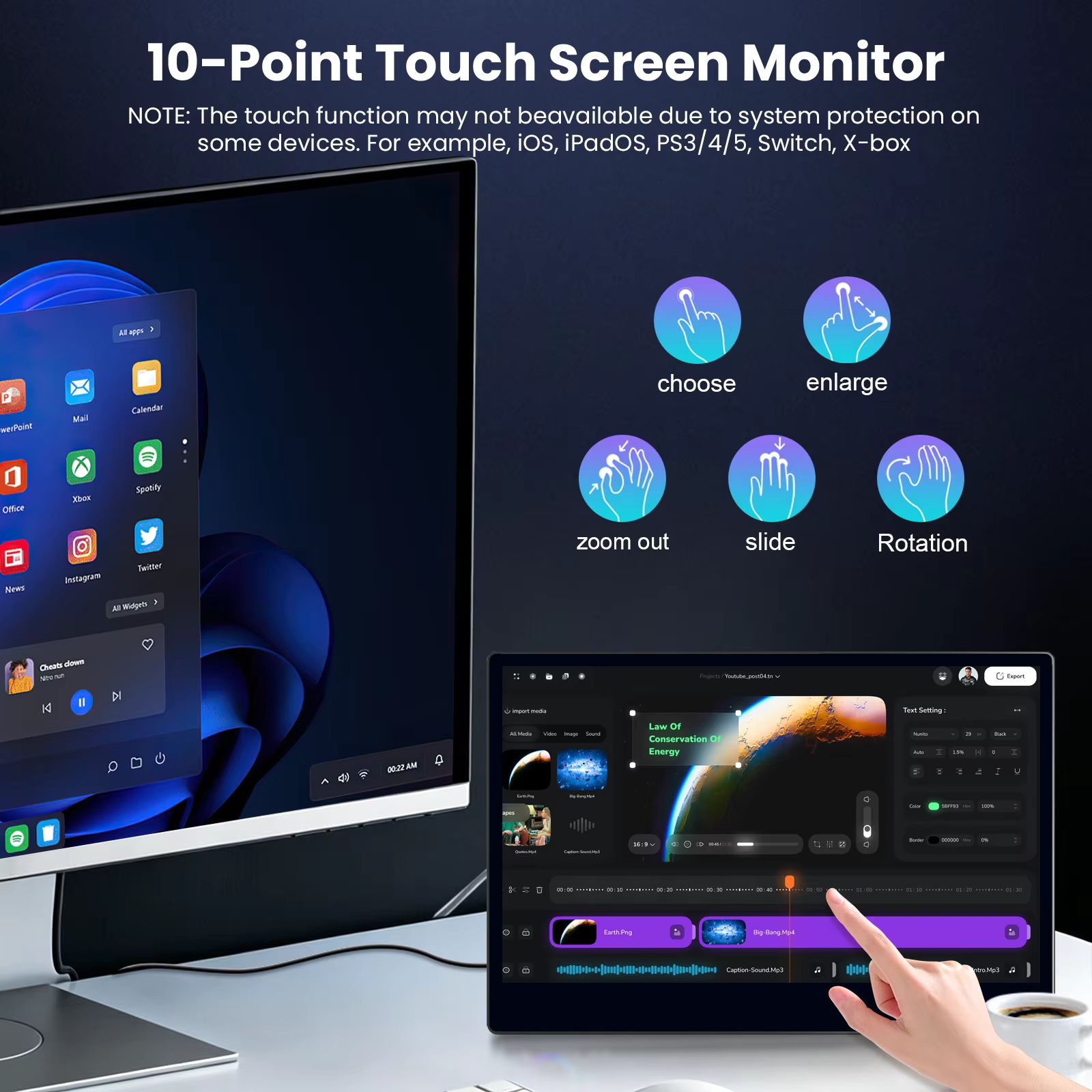 Moniteur à écran tactile Portable 13.3/14/15.6 pouces