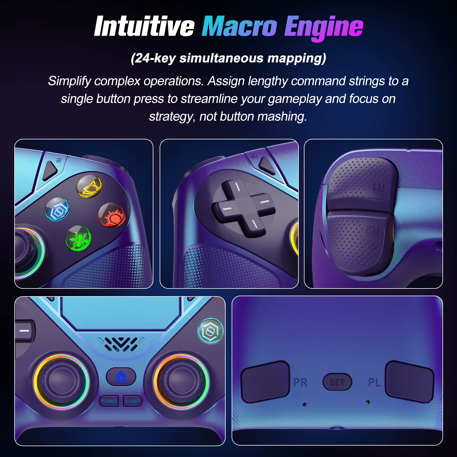 Manette de jeu RGB pour Playstation 5/PS5 Pro/Slim/PC, contrôleur sans fil PS5, double vibration, fonction Macro/Turbo, Joystick de jeu 3D