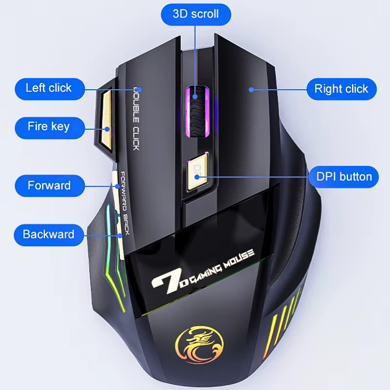 Souris de jeu sans fil USB IMICE GW-X7 3200 ug I mode touristes Rechargeable 7 prédire 2.4 mesurz