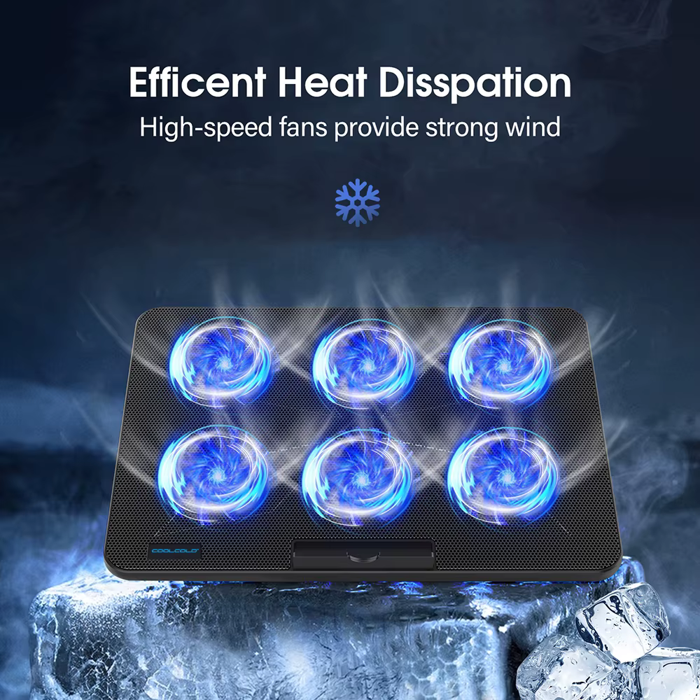 Coolcold 15.6-17.3 pouces coussin de refroidissement pour ordinateur portable avec 6 ventilateurs silencieux