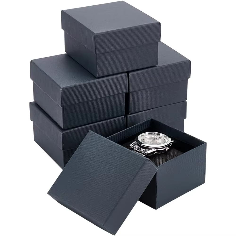Boîte-cadeau de rangement de montre en carton Kraft, boîte à bijoux rectangulaire 3.2x3x2 pouces avec coussin en tissu non tissé pour bracelet, 6 paquets