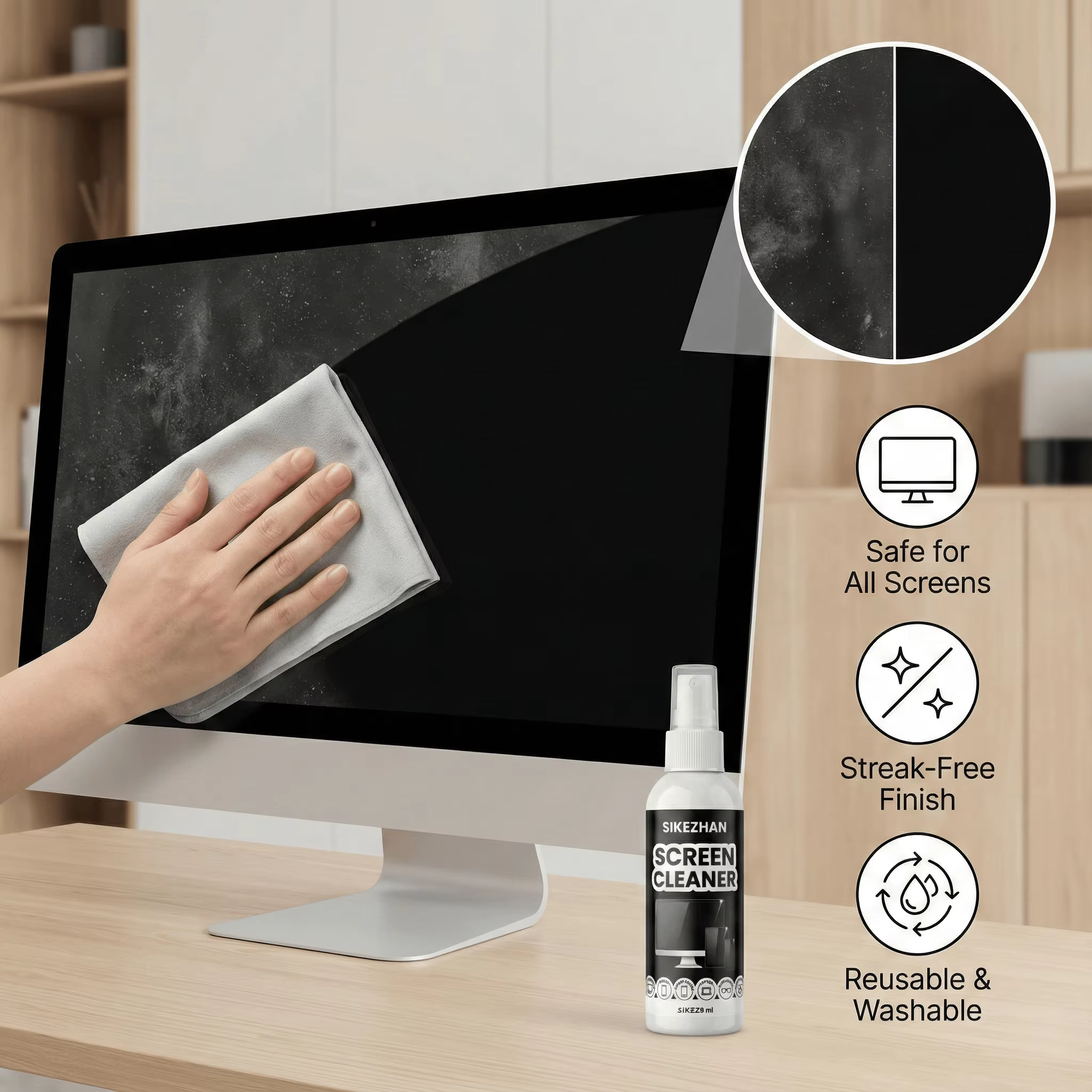 SIKEZHAN Kit de nettoyage d'écran avec chiffon de polissage – Spray sans traces pour MacBook