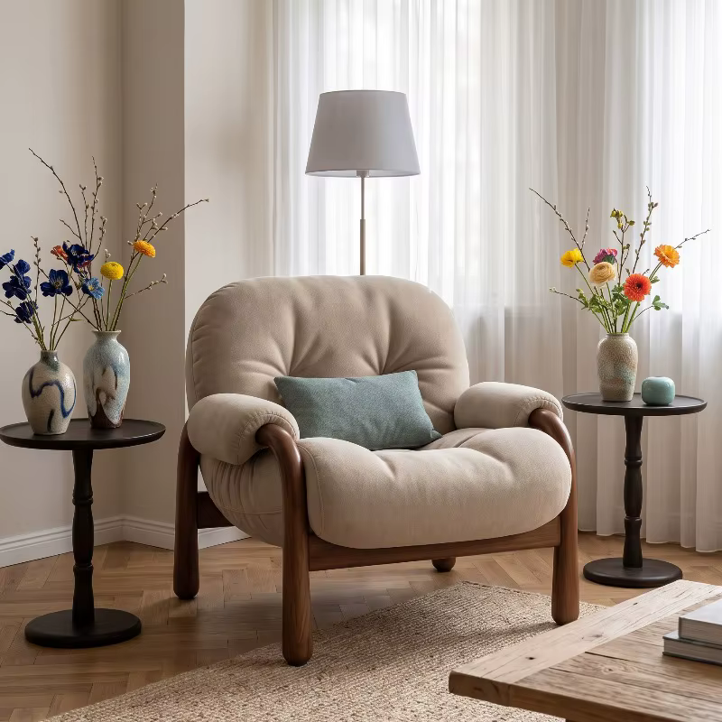 Fauteuil de Salon Vintage en Bois Massif avec Support Dorsal pour Balcon, Chaise de Coiffeuse, Fauteuils de Sol de Loisirs, Mobilier de Chambre de Luxe