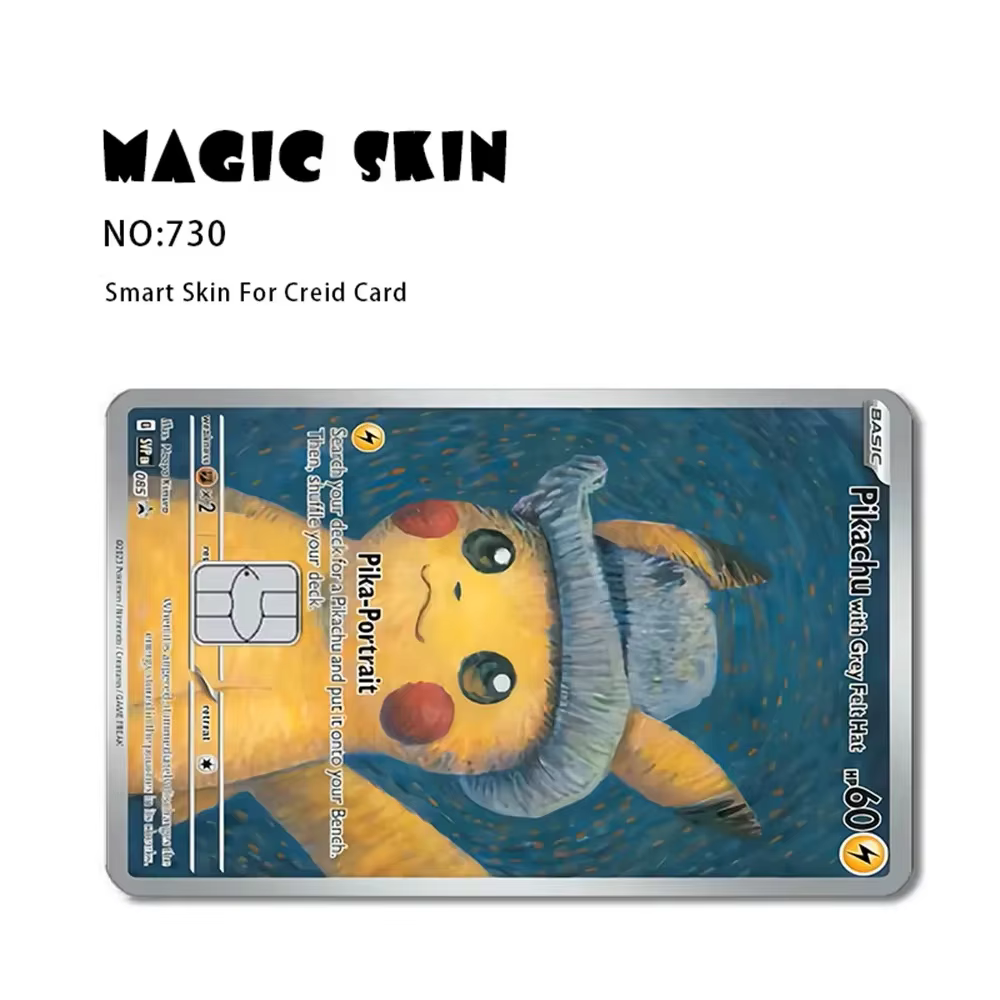 Autocollants mats pour cartes de crédit Anime Pikachu, jouets, dessins animés Pokémon Mewtwo Charizard, film autocollant pour cartes bancaires, petits autocollants à puce