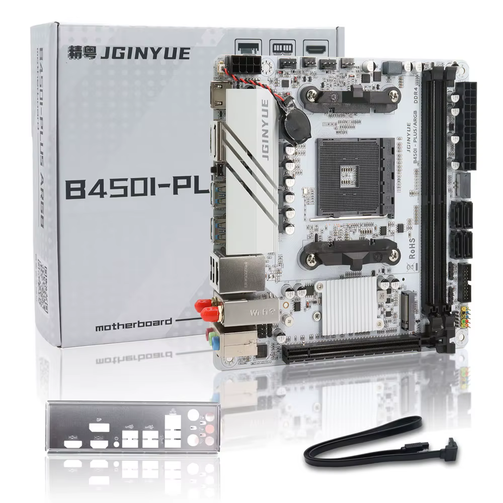 JGINYUE AMD AM4 ITX carte mère prend en charge Ryzen R3 R5 R7 1/2/3/4/5 série CPU DDR4 RAM ordinateur de bureau PCI-E 3.0 B450I-PLUS ARGB MB
