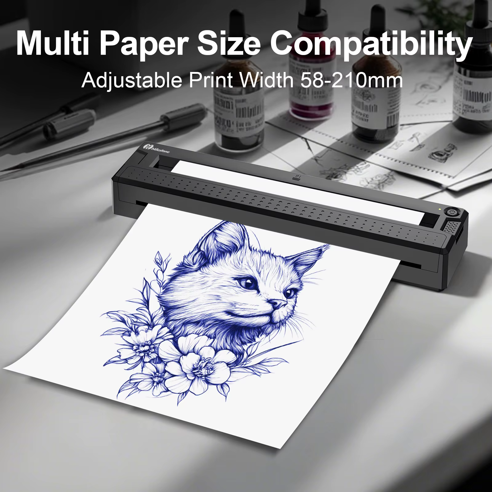 Imprimante thermique Bluetooth portable - Mini imprimante sans fil pour pochoirs de tatouage et impression de documents, équipée de papier pour tatouage +