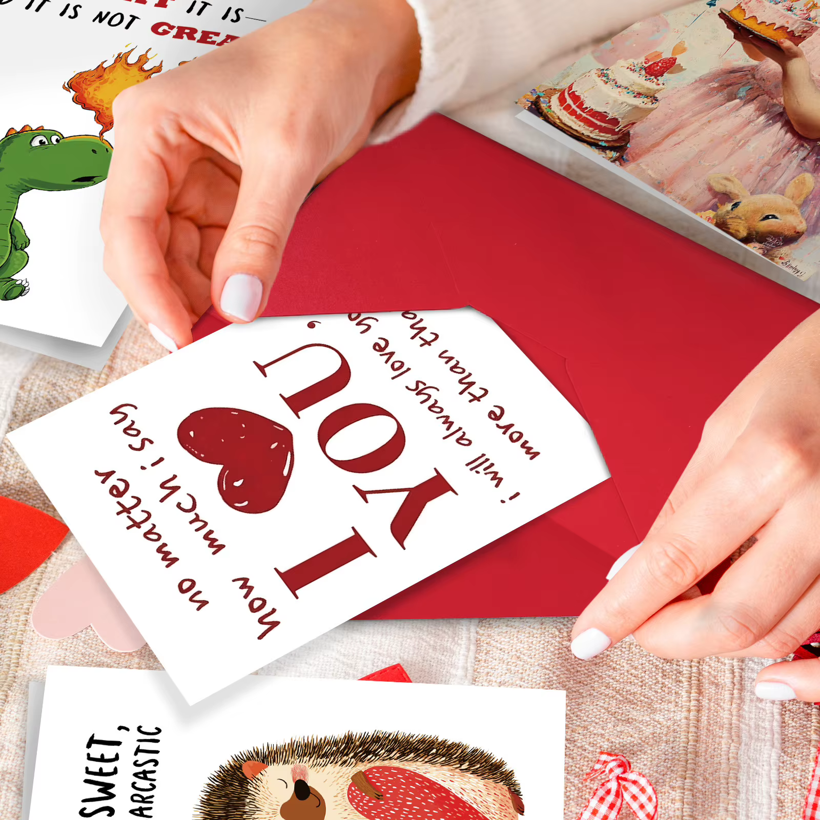 Carte d'amour romantique avec enveloppe, 1 pièce, pas de matière, combien j'ai dit que je l'aime toujours plus, Design rouge rose, 4x6 pouces, cadeau pour Couples