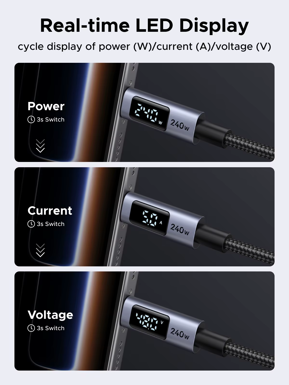 UGREEN USB-C câble 240W écran d'affichage numérique PD3.1 Type-C cordon pour ordinateur portable MacBook iPhone 17 Samsung S25 Xiaomi chargeur rapide