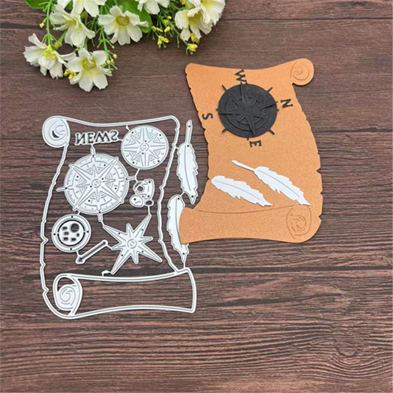 Ensemble de défilement de boussole, cadre, matrices de découpe en métal, pochoirs pour bricolage, scrapbooking, gaufrage décoratif, modèle d'artisanat